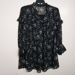 Blue Pepper Y2K Medium Size Chic Black Floral Blouse or Dress